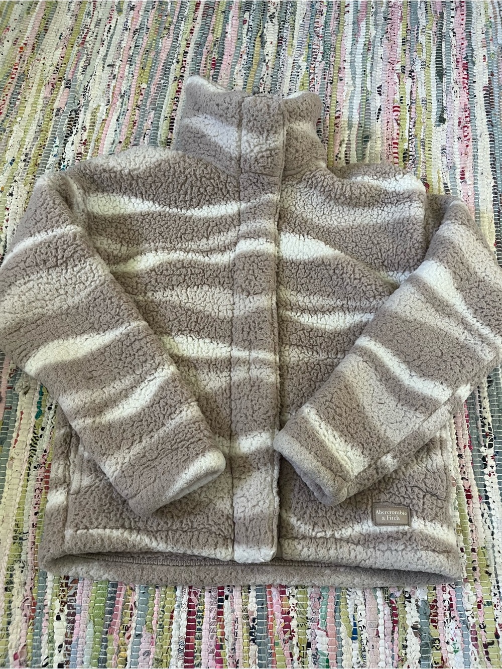abercrombie kids Taupe and White Sherpa Jacket